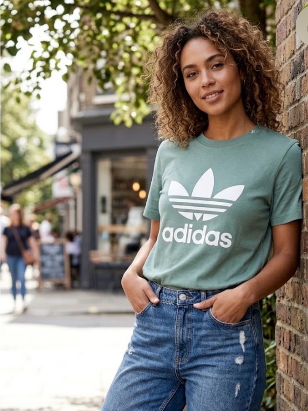Women’s Adidas Logo Graphic T-Shirt – Sage Green – Size Medium (M)